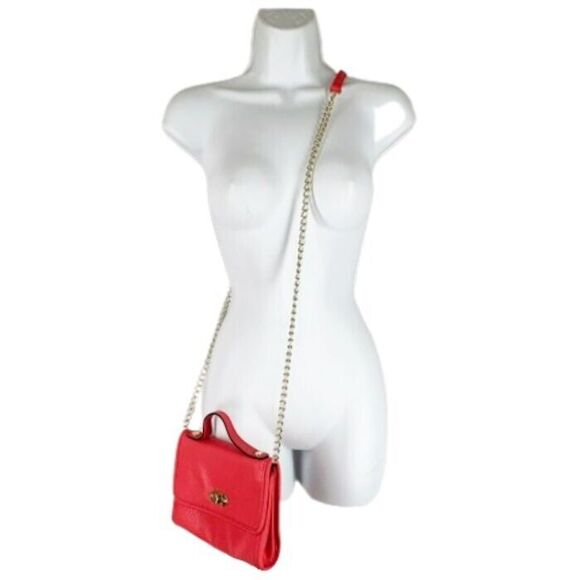 Steve Madden Crossbody Bag Purse Gold Chain Handle Coral Pink Faux Leather NEW - Picture 3 of 14